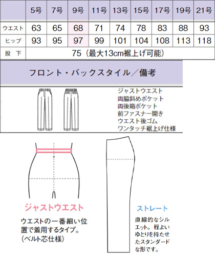 【2色】裾上げらくらくパンツ(ファインクロス) サイズ詳細