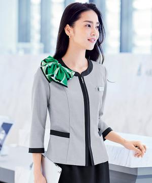 【全3色】ノーカラー七分袖ソフトジャケット（グレープツイル/2WAYストレッチ）※廃番予定※