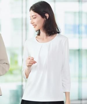 【全2色】タック切り替え七分袖ニット（UV・エコ・イージーケア）