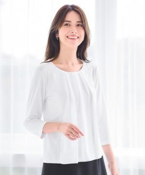 【全2色】シフォン切り替え七分袖ニット（UV・エコ・イージーケア）