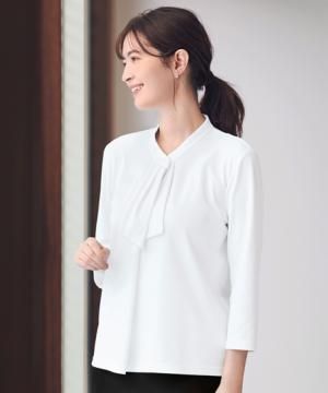 【全2色】ボウタイ風七分袖ニット（UV・エコ・イージーケア）