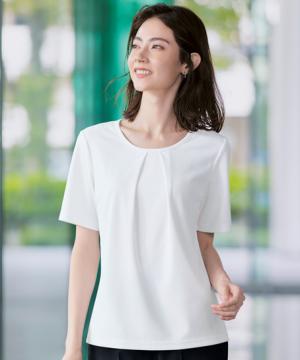 【全2色】タック切り替え半袖ニット（UV・エコ・イージーケア）