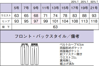 テーパードパンツ サイズ詳細
