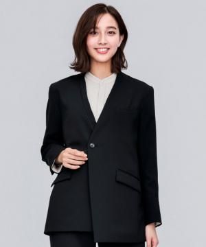 【全1色】ユニセックスジャケット（ノーカラー・ストレッチ・男女兼用）