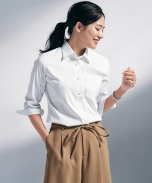 【全3色】レディースレギュラーカラー七分袖ブラウス（高機能・エコ）