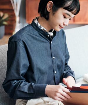 バンドカラー長袖シャツ（エコ・男女兼用）