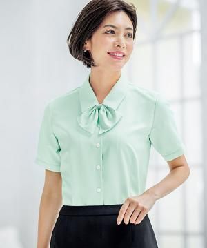 【nanofine】全4色・リボン付き半袖ブラウス（制菌加工/立体設計/アイロン不要）