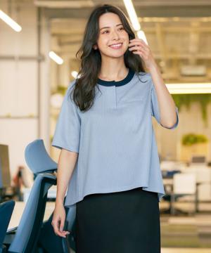 【全2色】ノーカラーポロシャツ（ニット・高通気・吸汗速乾・通気度139.4㏄）