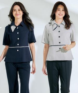 【全2色】オーバーブラウス（リボン付き・ストレッチ・高通気・吸汗速乾・防汚加工SR・通気度77.5㏄）