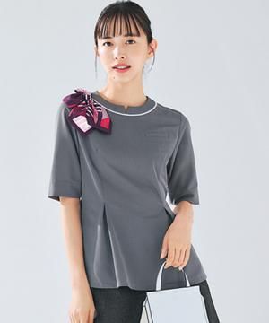 【全2色】ノーカラーポロシャツ（ニット・高通気93．2cm³/cm²・s・吸汗速乾）