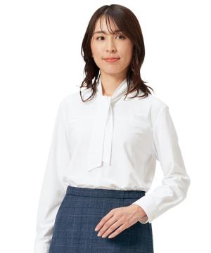 【YUKI TORII】全2色　プルオーバーブラウス（ニット・ボウタイ付き・防透性）