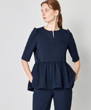 【UNITE FOLLORAISON】全2色・ペプラムトップス（六分袖・透防止、制電、ストレッチ、制菌、イージーケア）