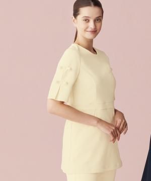 【MICHEL KLEIN】全3色・袖にリボン付チュニック（ストレッチ・制菌加工・透け防止・制電）