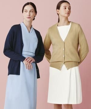 【MICHEL KLEIN】全4色・カーディガン（花柄ボタン・抗ピル加工・レディス）