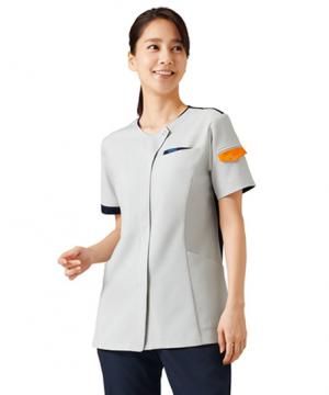 【全7色】蛍光袖フラップジップスクラブ（背中ニット・男女兼用）