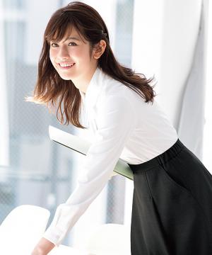 長袖ブラウス(リボン付き・ストレッチ・ノーアイロン)