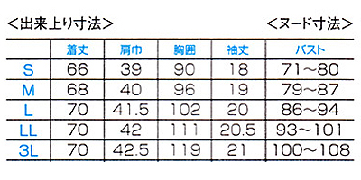 【全4色】レディススクラブ 白衣(ワコール) サイズ詳細