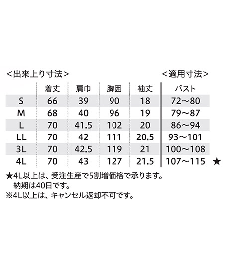【ワコール】はいて着るスクラブ 白衣(レディース) サイズ詳細