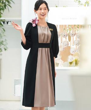 【全3色】フロントギャザーワンピース（七分袖・ストレッチ・吸汗・消臭・透け防止）