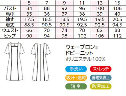 ワンピース(防汚加工・消臭) サイズ詳細