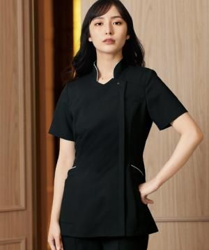 【LA BEAUTE】全1色・スタンドカラースクラブ（ストレッチ・防透・工業洗濯対応・レディス）