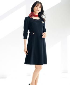 【プレシャスラインシリーズ】全1色・七分袖ワンピース（ツイードニット/2WAYストレッチ）