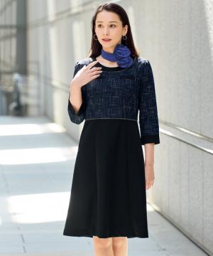 【全1色】七分袖ワンピース（エコ素材・コスモツイード）