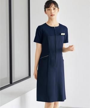 【LA BEAUTE】全2色・異素材の配色ワンピース（ストレッチ・透け防止）