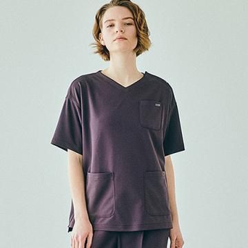 【JILL STUART】スクラブトップスストレッチジャージ　オーバーサイズ V-NECK＜お取り寄せ＞返品不可