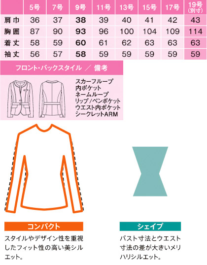 ノーカラージャケット サイズ詳細