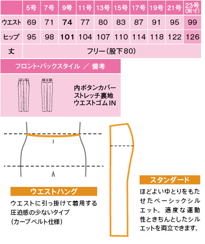 テーパードパンツ サイズ詳細