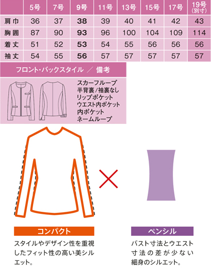【2色】ノーカラージャケット(Beauty Keep Suits Honey) サイズ詳細
