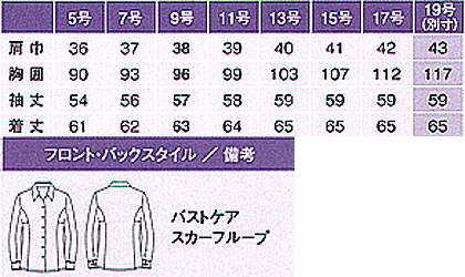【3色】長袖シャツブラウス(バストケア・Air suitsシリーズ) サイズ詳細
