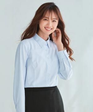 【全4色】長袖シャツブラウス（ストライプ・ストレッチ・吸汗・速乾・防汚・UVカット・透けにくい・ニット）