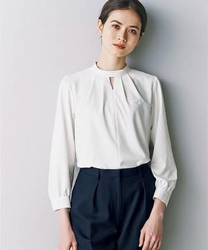 スタンドカラーブラウス(八分袖/制菌加工・透け防止・吸汗速乾)