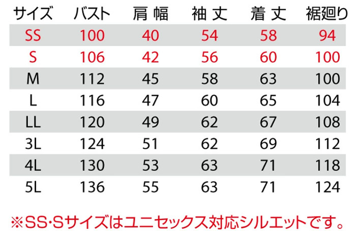 【BURTLEバートル】ジャケット(帯電防止・男女兼用) サイズ詳細