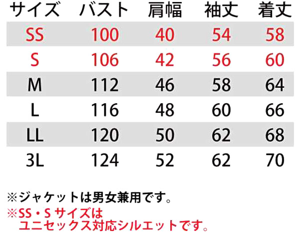【BURTLEバートル】ジャケット(帯電防止/春夏対応) サイズ詳細