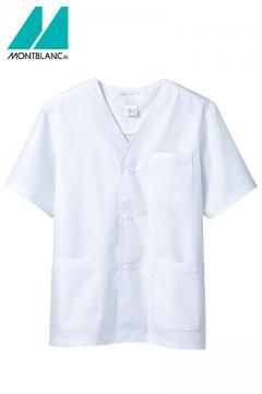 半袖メンズ調理衣(襟なし・抗菌O157対応・薄手生地/~5Lまであり)