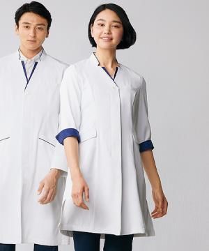 七分袖シングルドクターコート（制菌・透け防止・制電・防汚・レディース）