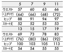 スカート(スッキリシルエット・裏地付) サイズ詳細