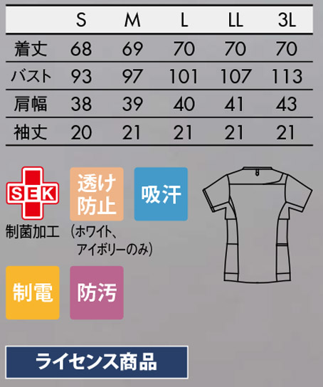 【asics】アシックス 全12色 レディーススクラブ 白衣(吸汗・制電) サイズ詳細