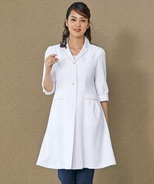 【EN女医会コラボ】7分袖シングルドクターコート（制菌・防汚・透け防止・制電・レディース）