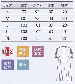 【LAURA ASHLEY】ナースワンピース(半袖) サイズ詳細