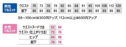 ノータックカーゴパンツ 男女兼用(ユニセックス) サイズ詳細