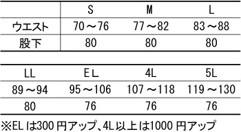 【全6色】ツータックスラックス(帯電防止/通年対応) サイズ詳細