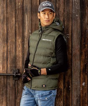 【Dickies】全2色・ディッキーズ　ワッシャーファイバーダウンフーディーベスト