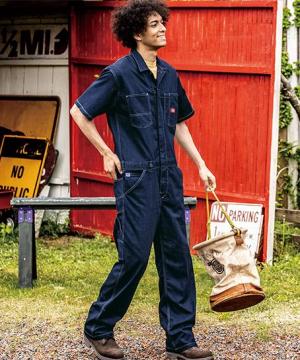 【Dickies】ディッキーズCORDURAストレッチデニム半袖ツナギ（男女兼用）