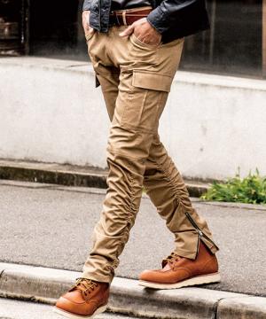 【GLADIATOR】クロスオーバーストレッチ裾ジッパーカーゴパンツ