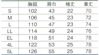 半袖シャツ サイズ詳細