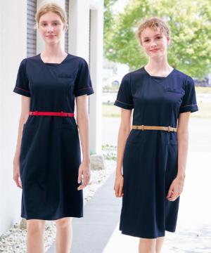 【ナガイレーベン】ワンピース（ベルト風・接触冷感・ストレッチ・吸汗性・吸湿性)